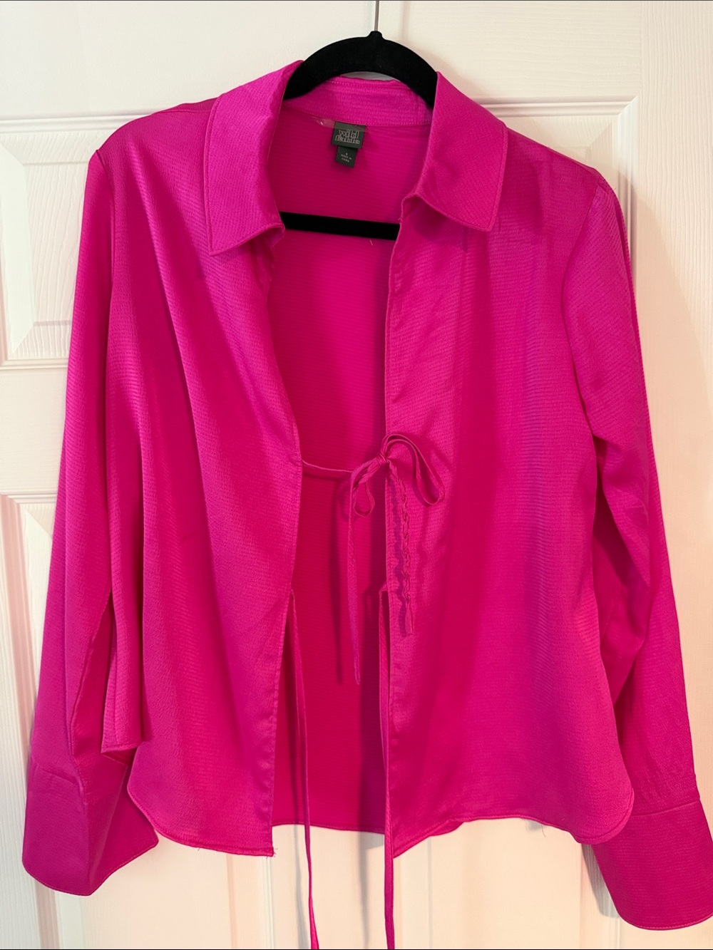 wild fable Hot Pink Tie-Front Collared Blouse